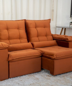 Sofá Retrátil Reclinável Madri 2.00m Veludo Terracota 24 - D28 Soft