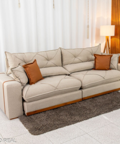 Sofá Retrátil Reclinável Gran Bello 2.90m Linho Bege - Molas Ensacadas - Imagem 3