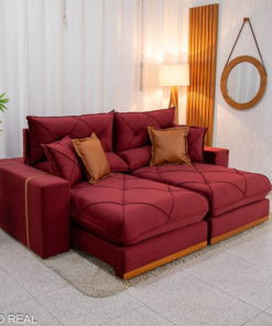 Sofá Retrátil Reclinável Gran Bello 2.30m Veludo Vinho 04 - Molas Ensacadas Pocket