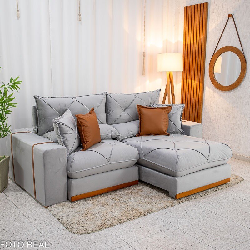 Sofá Retrátil Reclinável Gran Bello 2.30m Veludo Prata 06 - Molas Ensacadas Pocket - Imagem 2