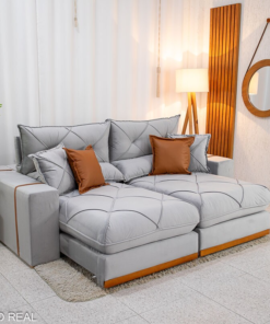 Sofá Retrátil Reclinável Gran Bello 2.30m Veludo Prata 06 - Molas Ensacadas Pocket