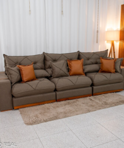 Sofá Retrátil Reclinável Gran Bello 3.20m Linho Marrom 28 - Molas Ensacadas - Imagem 3