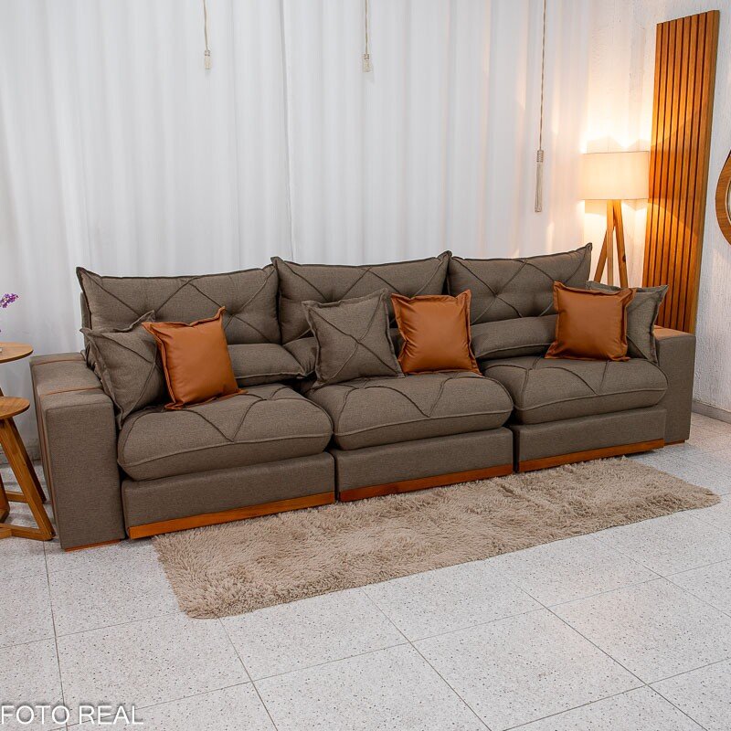 Sofá Retrátil Reclinável Gran Bello 3.20m Linho Marrom 28 - Molas Ensacadas - Imagem 3