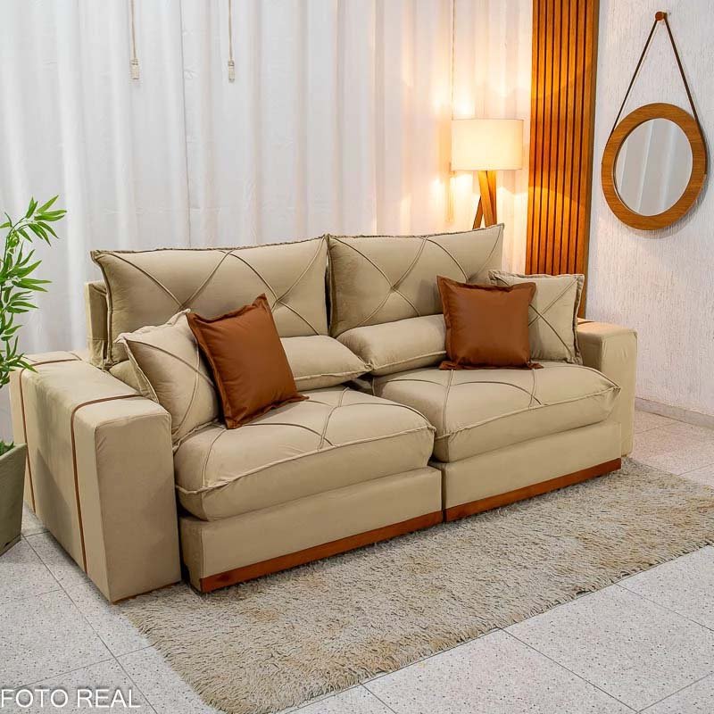 Sofá Retrátil Reclinável Gran Bello 2.30m Veludo Bege Escuro - Molas Ensacadas Pocket - Imagem 3