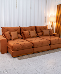 Sofá Retrátil Reclinável Gran Bello 3.20m Veludo Terracota 24 - Molas Ensacadas