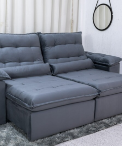 Sofá Retrátil Reclinável Emanuelly 2.50m Veludo Cinza 20