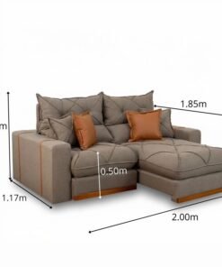 Sofá Retrátil Reclinável Gran Bello 2.00m Linho Marrom 28 - Molas Ensacadas Pocket - Imagem 2