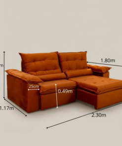 Sofá Retrátil Reclinável Emanuelly 2.30m Veludo Terracota 24 - Imagem 2