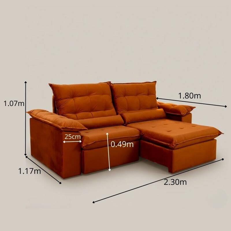 Sofá Retrátil Reclinável Emanuelly 2.30m Veludo Terracota 24 - Imagem 2