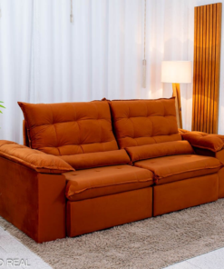 Sofá Retrátil Reclinável Emanuelly 2.30m Veludo Terracota 24 - Imagem 3
