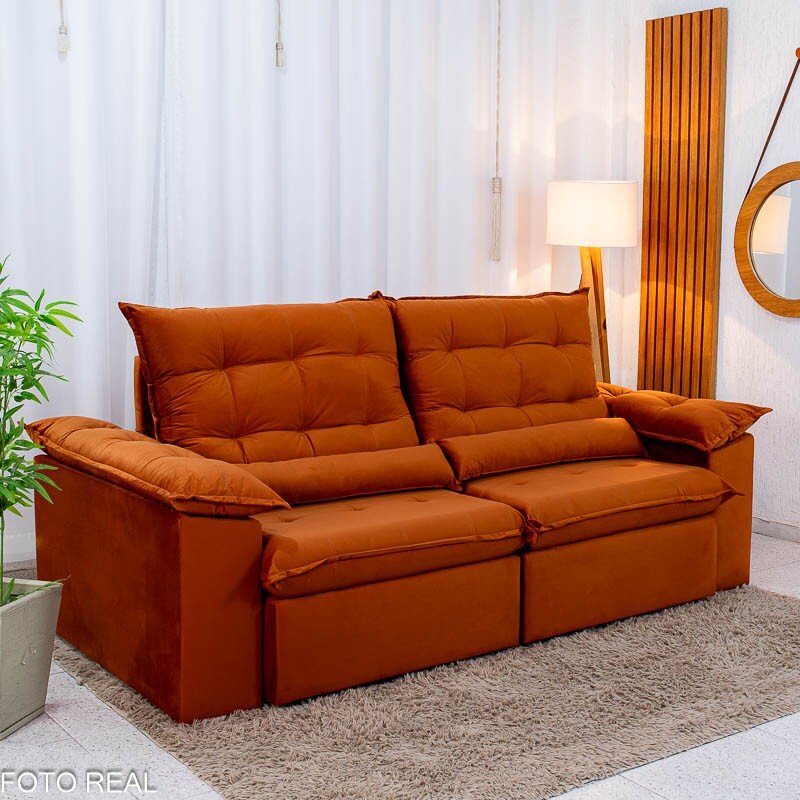 Sofá Retrátil Reclinável Emanuelly 2.30m Veludo Terracota 24 - Imagem 3