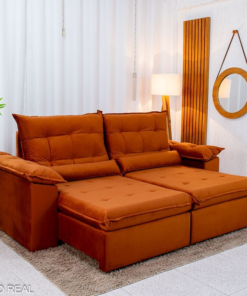 Sofá Retrátil Reclinável Emanuelly 2.30m Veludo Terracota 24
