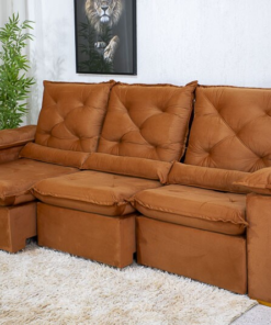 Sofá Retrátil Reclinável Roma 2.70m Veludo Terracota 24 - D28 Soft - Imagem 3