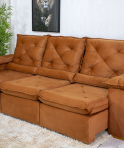 Sofá Retrátil Reclinável Roma 2.70m Veludo Terracota 24 - D28 Soft