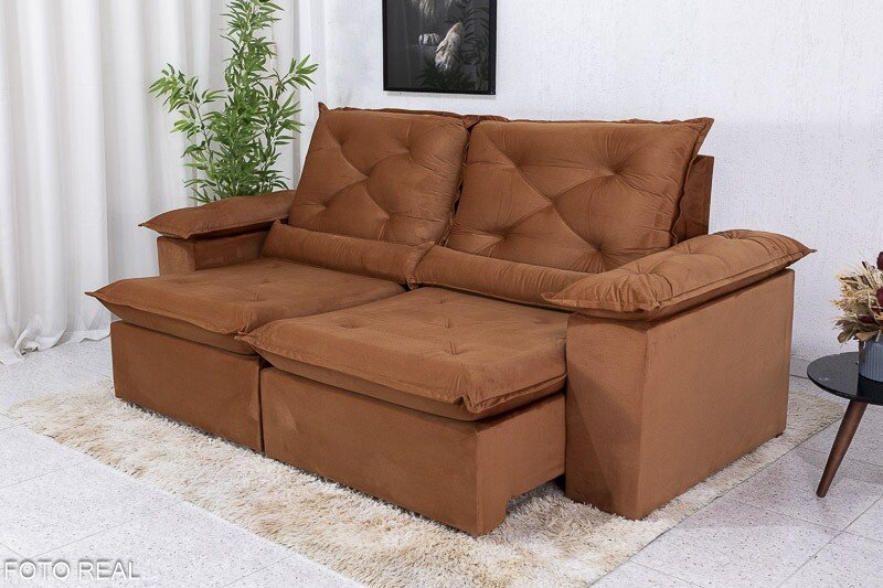 Sofá Retrátil Reclinável Roma 2.30m Veludo Terracota 24 - D28 Soft - Imagem 2