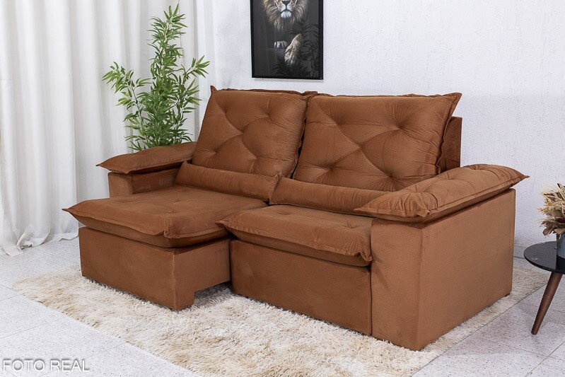 Sofá Retrátil Reclinável Roma 2.30m Veludo Terracota 24 - D28 Soft - Imagem 3