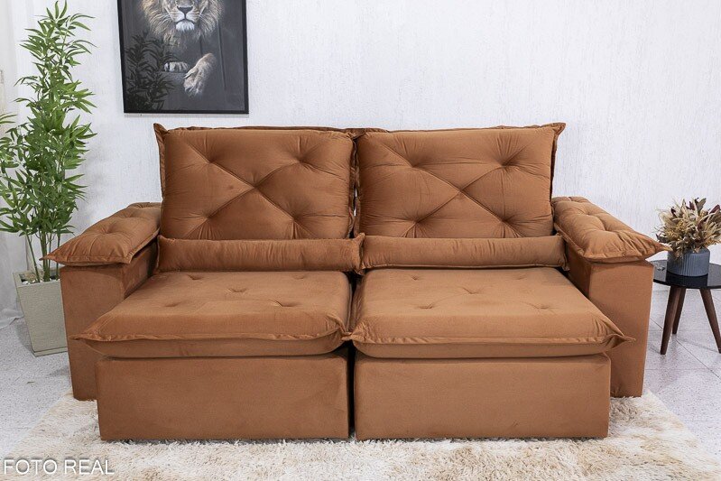 Sofá Retrátil Reclinável Roma 2.30m Veludo Terracota 24 - D28 Soft