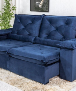 Sofá Retrátil Reclinável Roma 2.00m Veludo Azul 03 - D28 Soft - Imagem 2