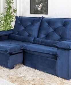 Sofá Retrátil Reclinável Roma 2.00m Veludo Azul 03 - D28 Soft - Imagem 3