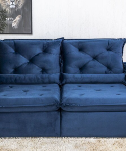 Sofá Retrátil Reclinável Roma 2.00m Veludo Azul 03 - D28 Soft