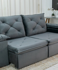 Sofá Retrátil Reclinável Madri 2.30m Veludo Cinza 20 D28 Soft - Imagem 3