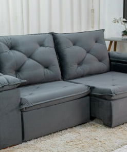 Sofá Retrátil Reclinável Madri 2.30m Veludo Cinza 20 D28 Soft