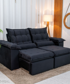 Sofá Retrátil Reclinável Emanuelly 2.00m Veludo Preto 21