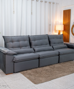 Sofá Retrátil Reclinável Emanuelly 3.20m Veludo Cinza 20 - Imagem 3