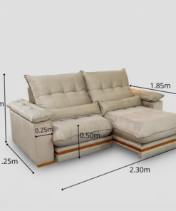 Sofá Retrátil Reclinável Ibis 2.30m Veludo Bege 818 - D33 e Molas Ensacadas - Imagem 2