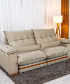 Sofá Retrátil Reclinável Ibis 2.30m Veludo Bege 818 - D33 e Molas Ensacadas - Imagem 3