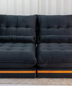 Sofá Retrátil Ibis 2.50m Veludo Preto 820 + Mesa Pedro Mel Tampo Vidro Preto 120×80 4 Cad. Lisboa Veludo Preto 504 - Imagem 2