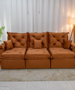 Sofá Retrátil Reclinável Porto Madri 2.70m Veludo Terracota (SEM ALMOFADAS DECORATIVAS) - Imagem 2