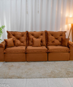 Sofá Retrátil Reclinável Porto Madri 2.70m Veludo Terracota (SEM ALMOFADAS DECORATIVAS) - Imagem 3