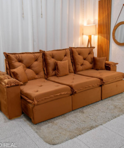 Sofá Retrátil Reclinável Porto Madri 2.70m Veludo Terracota (SEM ALMOFADAS DECORATIVAS)