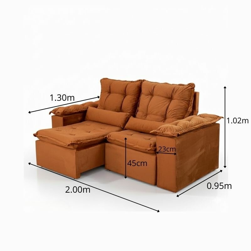 Sofá Retrátil Reclinável Grécia 2.00m Veludo Terracota - Sem Caixa - Imagem 2