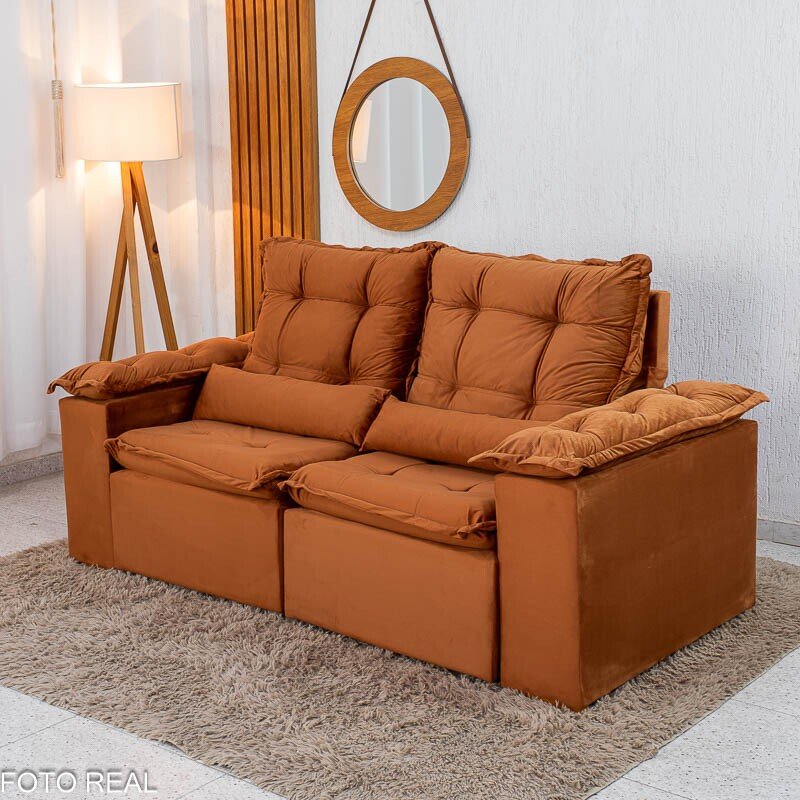 Sofá Retrátil Reclinável Grécia 2.00m Veludo Terracota - Sem Caixa - Imagem 3