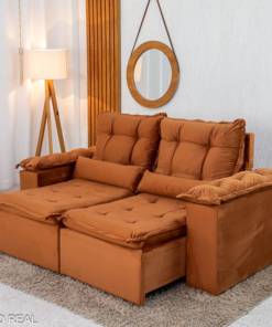 Sofá Retrátil Reclinável Grécia 2.00m Veludo Terracota - Sem Caixa