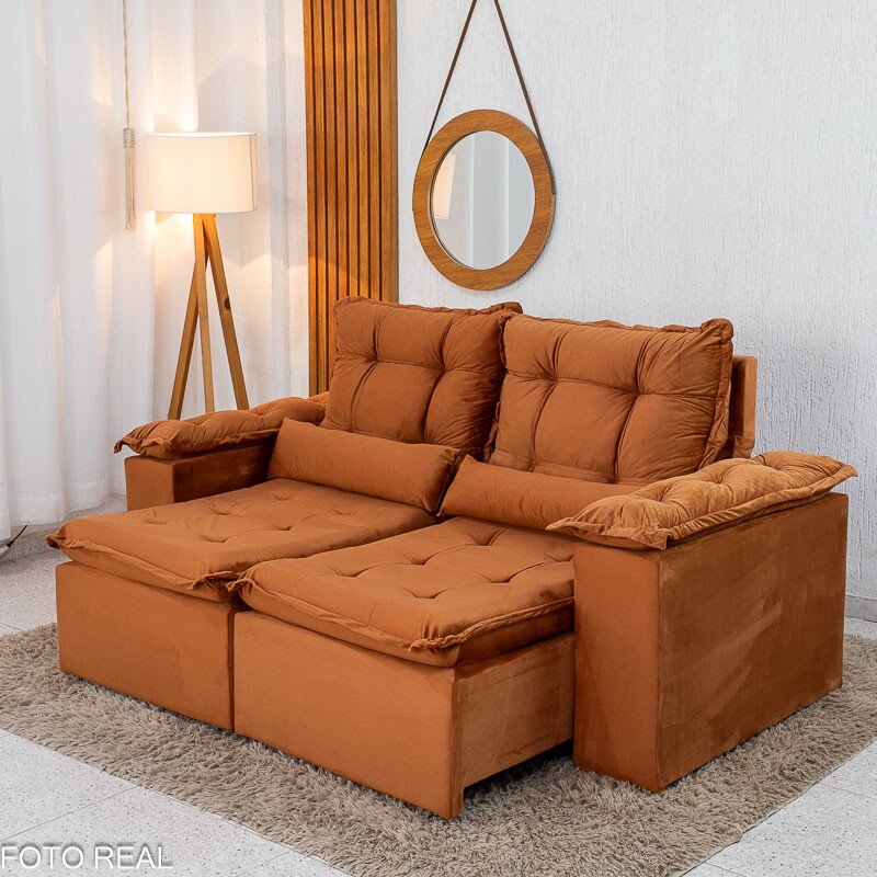 Sofá Retrátil Reclinável Grécia 2.00m Veludo Terracota - Sem Caixa