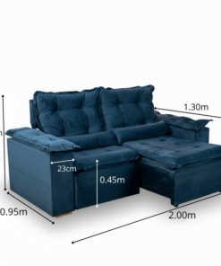 Sofá Retrátil Reclinável Grécia 2.00m Veludo Azul - Sem caixa - Imagem 2
