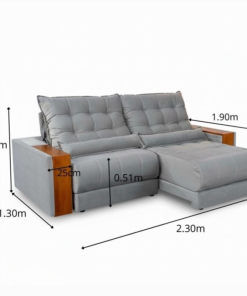 Sofá Retrátil Reclinável Gênova 2.30m Veludo Prata 823 Molas Ensacadas - Oferta - Imagem 2