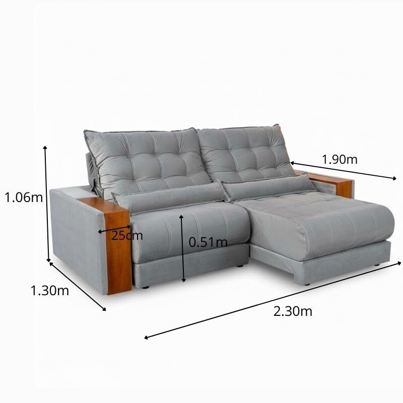 Sofá Retrátil Reclinável Gênova 2.30m Veludo Prata 823 Molas Ensacadas - Oferta - Imagem 2