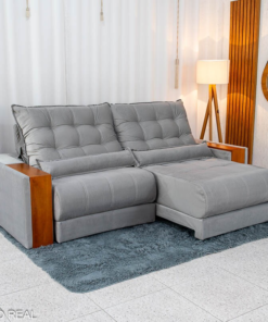 Sofá Retrátil Reclinável Gênova 2.30m Veludo Prata 823 Molas Ensacadas - Oferta - Imagem 3