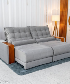 Sofá Retrátil Reclinável Gênova 2.30m Veludo Prata 823 Molas Ensacadas - Oferta