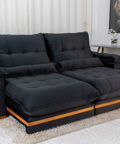 Sofá Retrátil Reclinável Ibis 2.30m Veludo Preto 820 - D33 e Molas Ensacadas