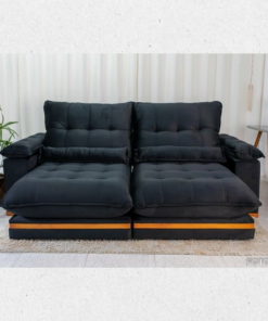 Alternative view of Combo - Sofá Retrátil Ibis 2.30m Veludo Preto 820 + Mesa Pedro Mel Tampo Vidro Preto 90×90 4 Cad. Lisboa Veludo Preto 504