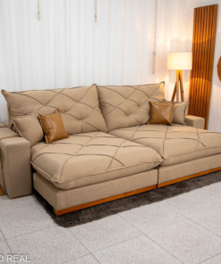 Sofá Retrátil Reclinável Malibu 2.90m Linho Bege 1006 - D33 e Molas Ensacadas