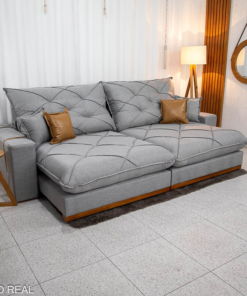 Sofá Retrátil Reclinável Malibu 2.90m Linho Cinza 1008 - D33 e Molas Ensacadas