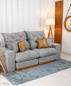Sofá Retrátil Reclinável Malibu 2.10m Linho Cinza 1008 - D33 e Molas Ensacadas - Imagem 3