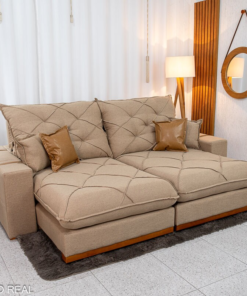 Sofá Retrátil Reclinável Malibu 2.50m Linho Bege 1006 - D33 e Molas Ensacadas - Imagem 3