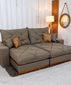 Sofá Retrátil Reclinável Malibu 2.50m Linho Marrom 1007 - D33 e Molas Ensacadas